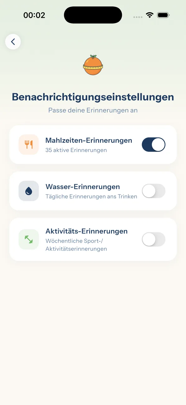 YiYo — Bildschirm mit den Benachrichtigungseinstellungen