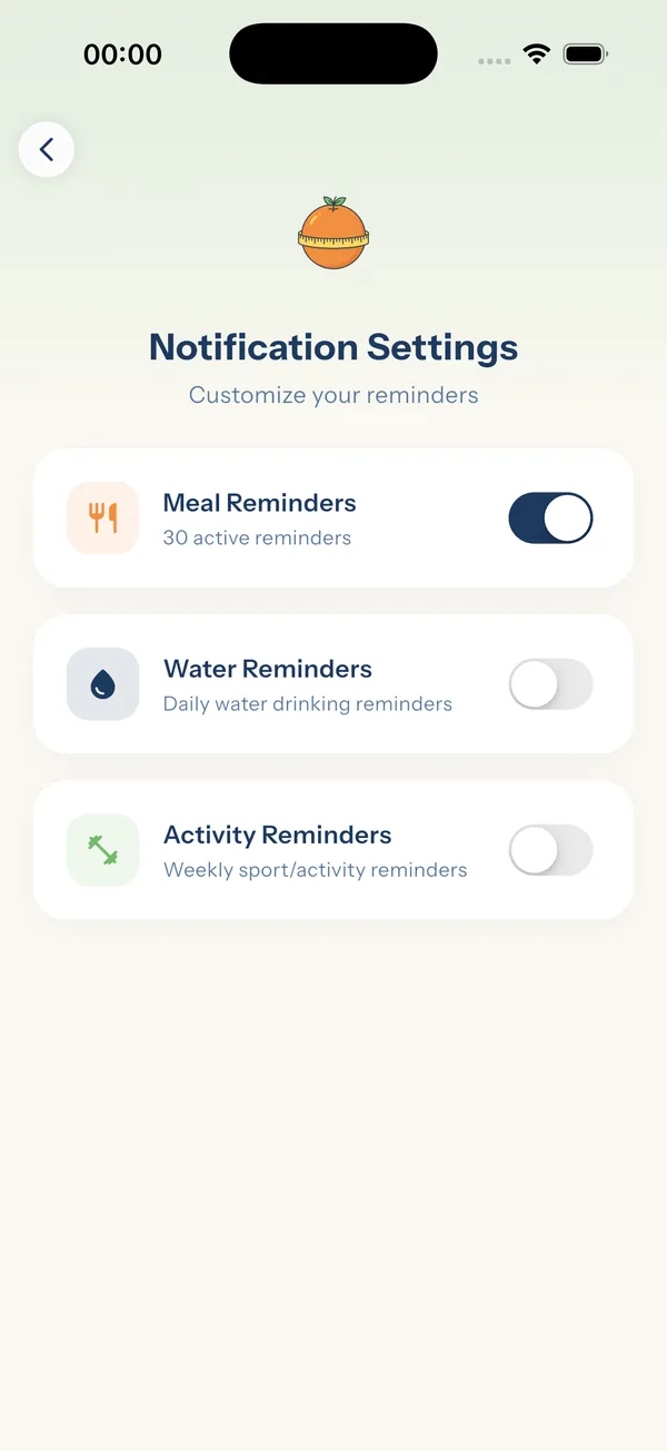 YiYo — notification settings screen