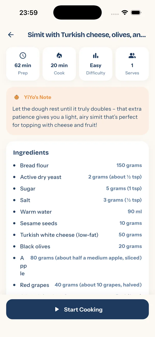 YiYo — recipe detail: time, difficulty and ingredients