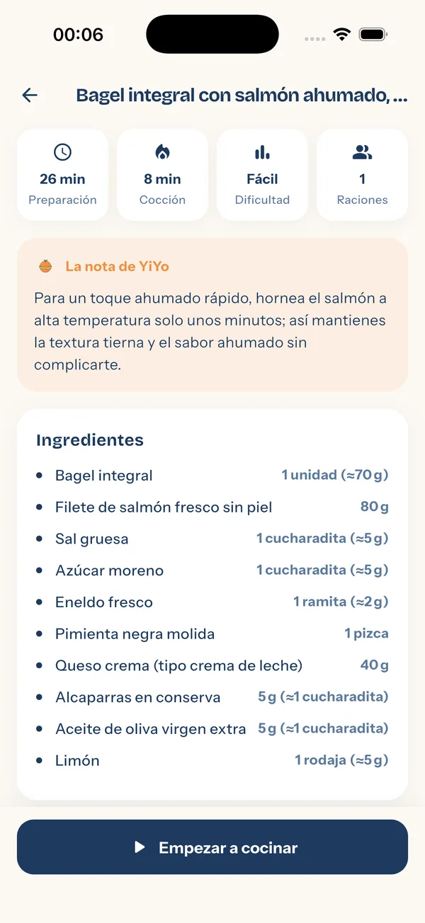 YiYo — detalle de la receta: tiempo, dificultad e ingredientes