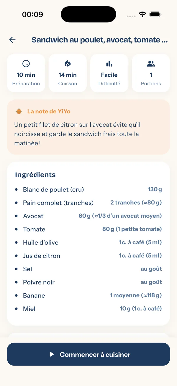 YiYo — détail de la recette : durée, difficulté et ingrédients