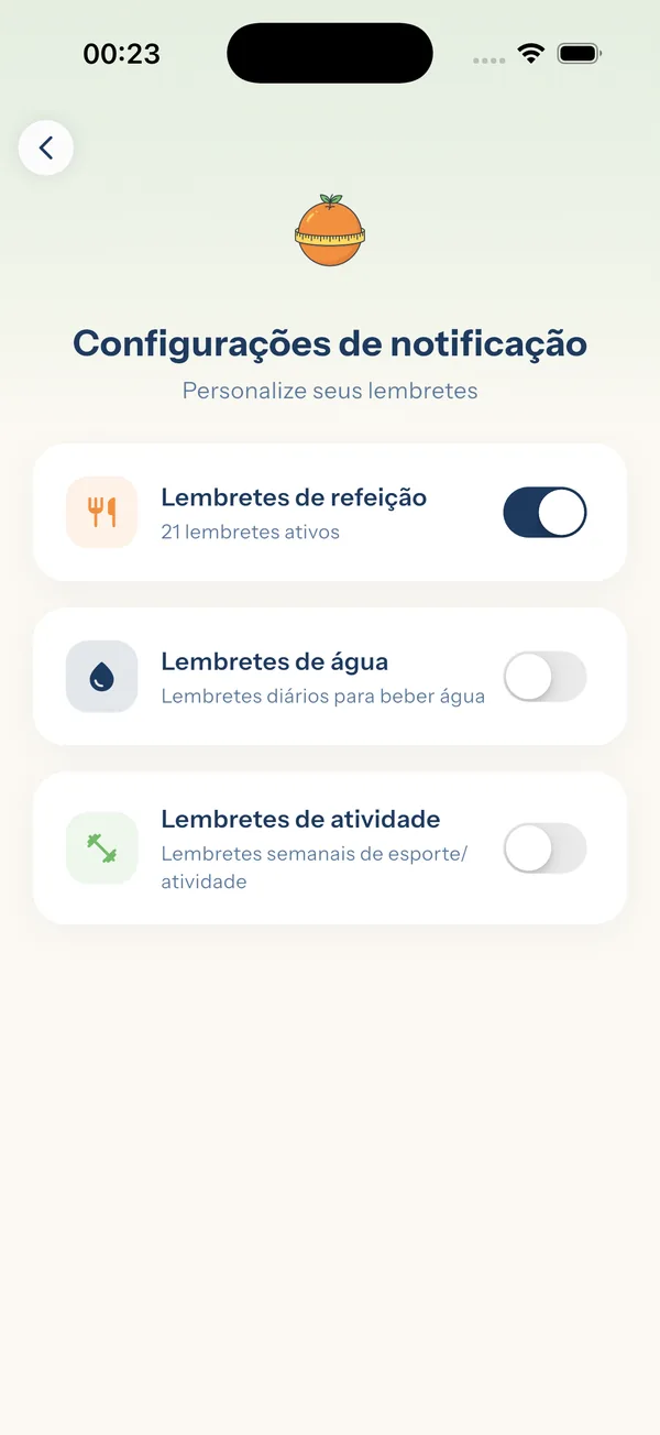 YiYo — tela de configurações de notificação