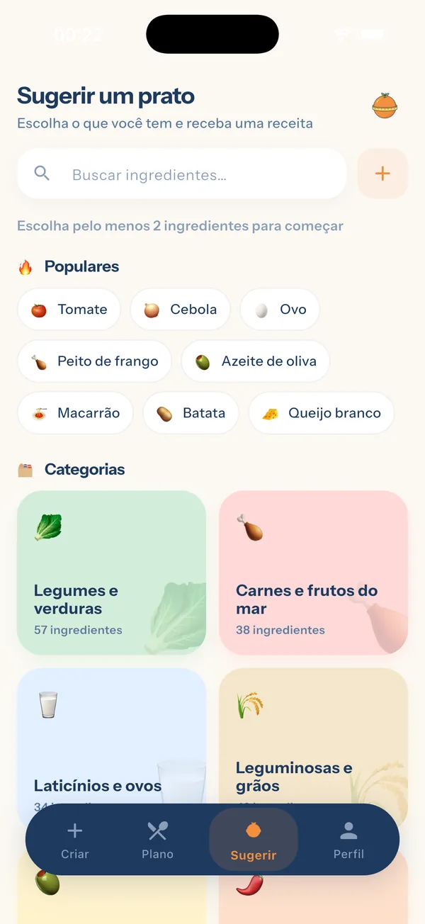YiYo — tela de escolha de ingredientes