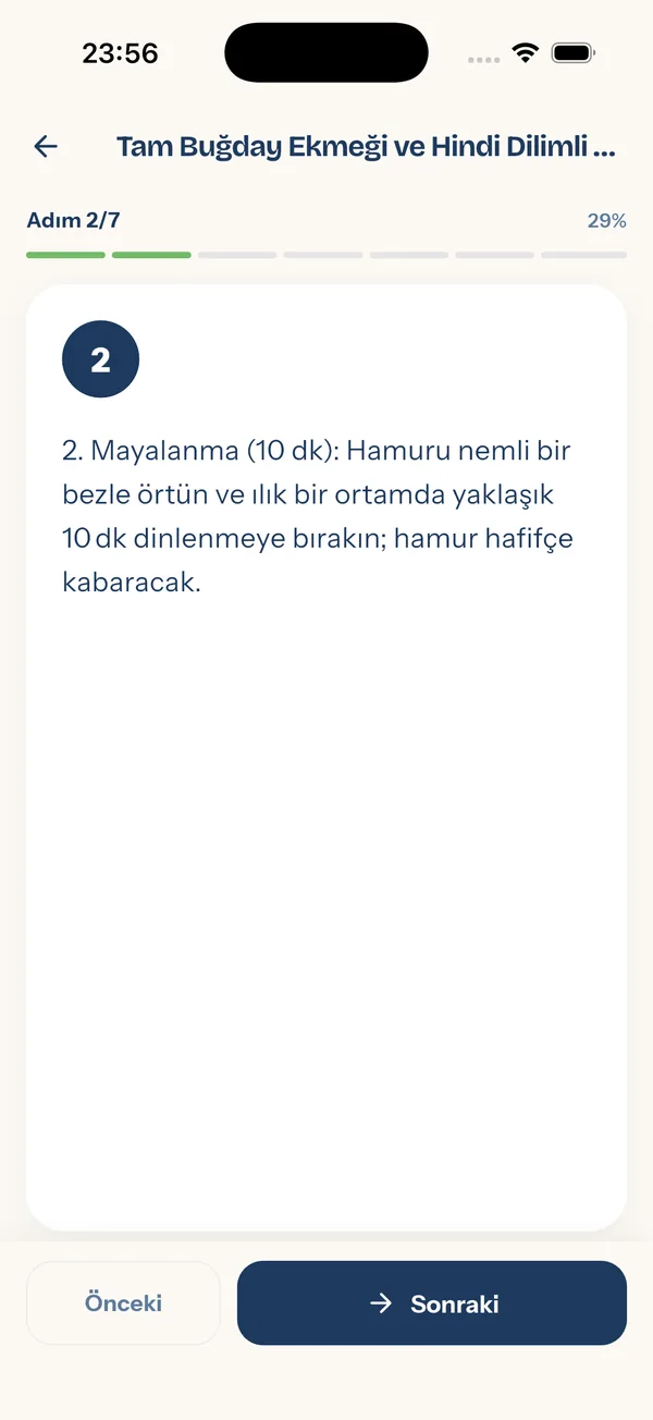 YiYo — adım adım pişirme ekranı